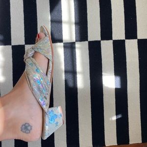 French shimmery leather slides